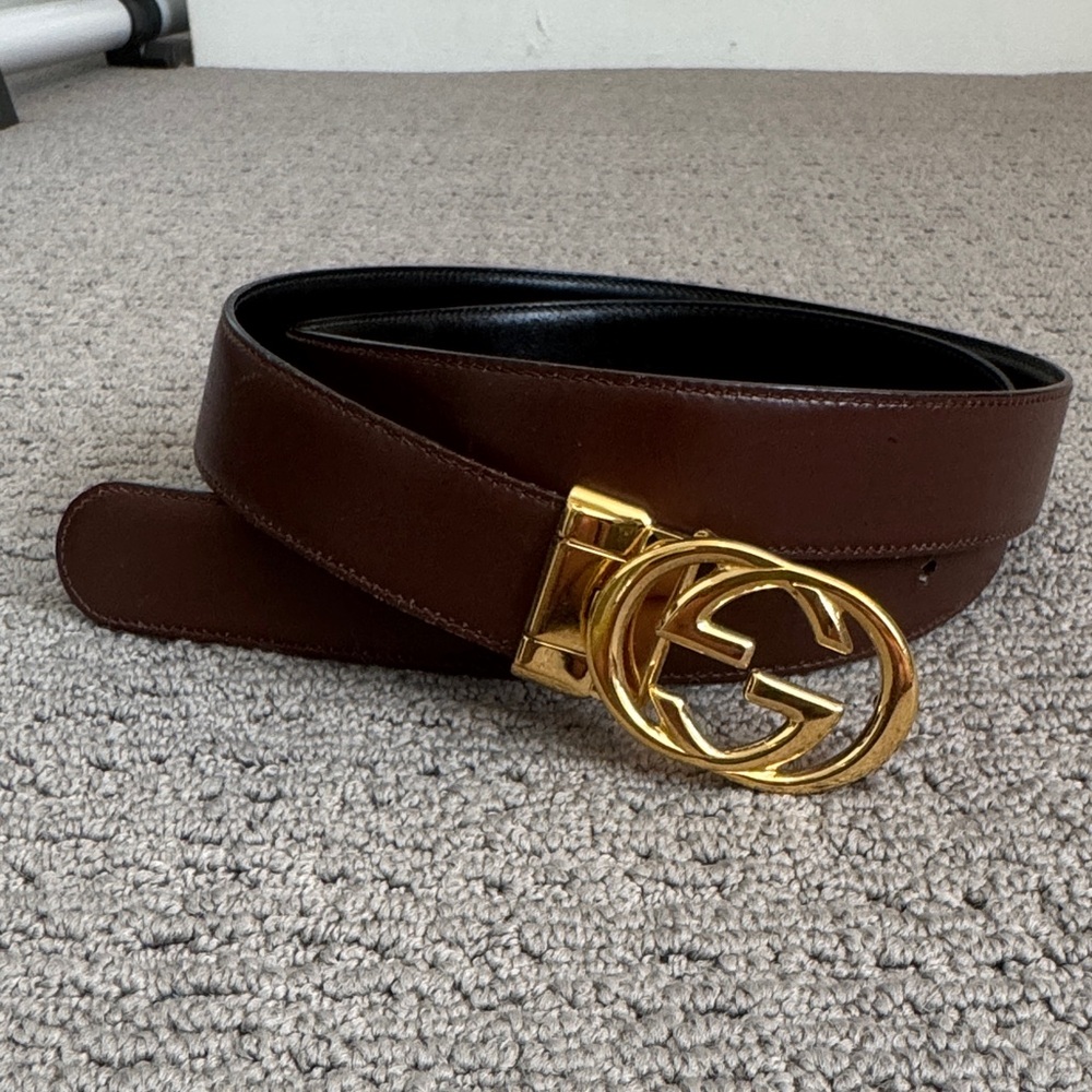 Gucci Reversible Belt with Gold Buckle